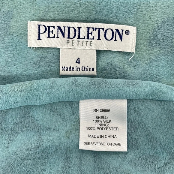 Pendleton Dress Silk Sleeveless Blue Green Knee Length Floral Ruffle Size 4P - Picture 14 of 14